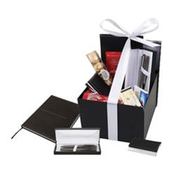 Includes: 1 x Exec A5 Notebook, 1 x Exec Pen & Pencil Set, 1 x Exec Cardholder, 1 x Lindt Lindor Single Slab, 1 x Ferrero Rocher Box, 2 x Sally Willaims Choc Bars, 1 x Lindt Lindor Box and 1 x Lindt Excellence Slab